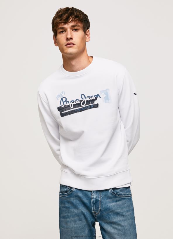 white_rounded_collar_cotton_jumper_pepe_jeans_l20f2f877_men.jpg White Rounded Collar Cotton Jumper Pepe Jeans L20F2F877 Men - Image 1