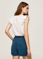 White Shirt With Openwork Details Pepe Jeans L20F2F437 Women - Image 4