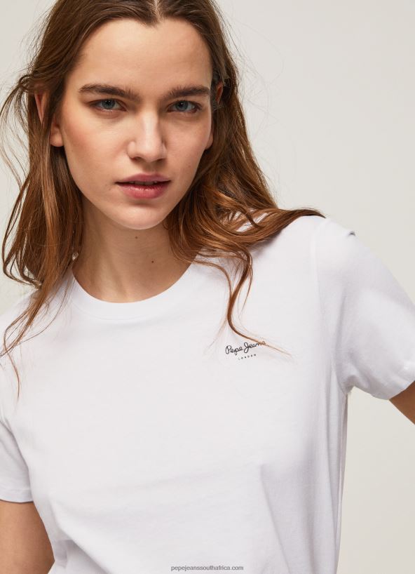 White Short-Sleeved Cotton T-Shirt Pepe Jeans L20F2F420 Women - Image 3
