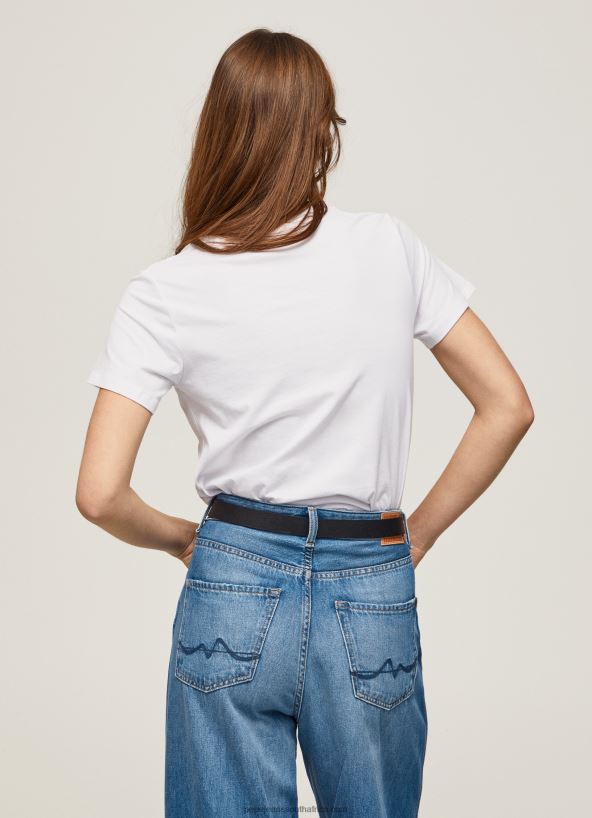 White Short-Sleeved Cotton T-Shirt Pepe Jeans L20F2F420 Women - Image 4