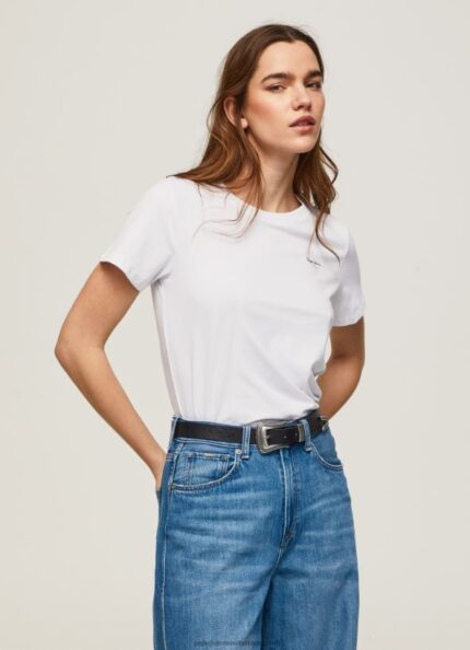 White Short-Sleeved Cotton T-Shirt Pepe Jeans L20F2F420 Women