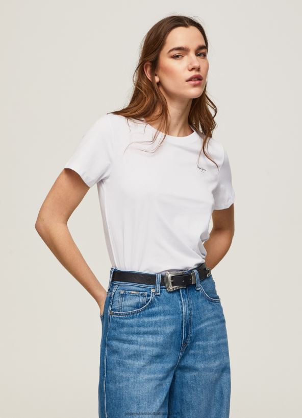 white_short_sleeved_cotton_t_shirt_pepe_jeans_l20f2f420_women.jpg White Short-Sleeved Cotton T-Shirt Pepe Jeans L20F2F420 Women - Image 1