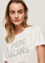 White Strass Print Logo T-Shirt Pepe Jeans L20F2F451 Women - Image 3