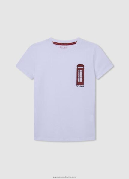 White Telephone Booth Cotton T-Shirt Pepe Jeans L20F2F1654 Boy