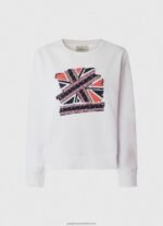 White Union Jack Cotton Jumper Pepe Jeans L20F2F266 Women - Image 5