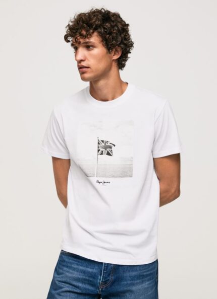 White Union Jack Flag Cotton T-Shirt Pepe Jeans L20F2F945 Men