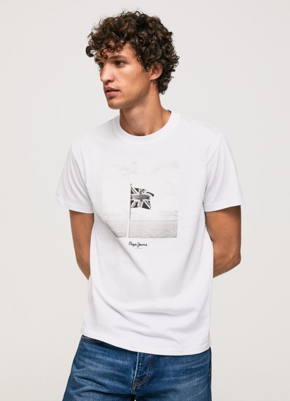 White Union Jack Flag Cotton T-Shirt Pepe Jeans L20F2F945 Men - Image 1