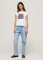 White Union Jack Printed T-Shirt Pepe Jeans L20F2F415 Women - Image 2