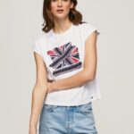 White Union Jack Printed T-Shirt Pepe Jeans L20F2F415 Women