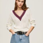 White V-Neck Crepe Jersey Pepe Jeans L20F2F228 Women
