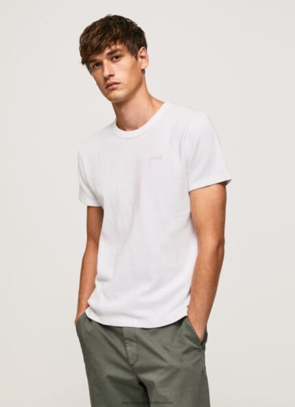 White Waffle Knit Cotton T-Shirt Pepe Jeans L20F2F960 Men